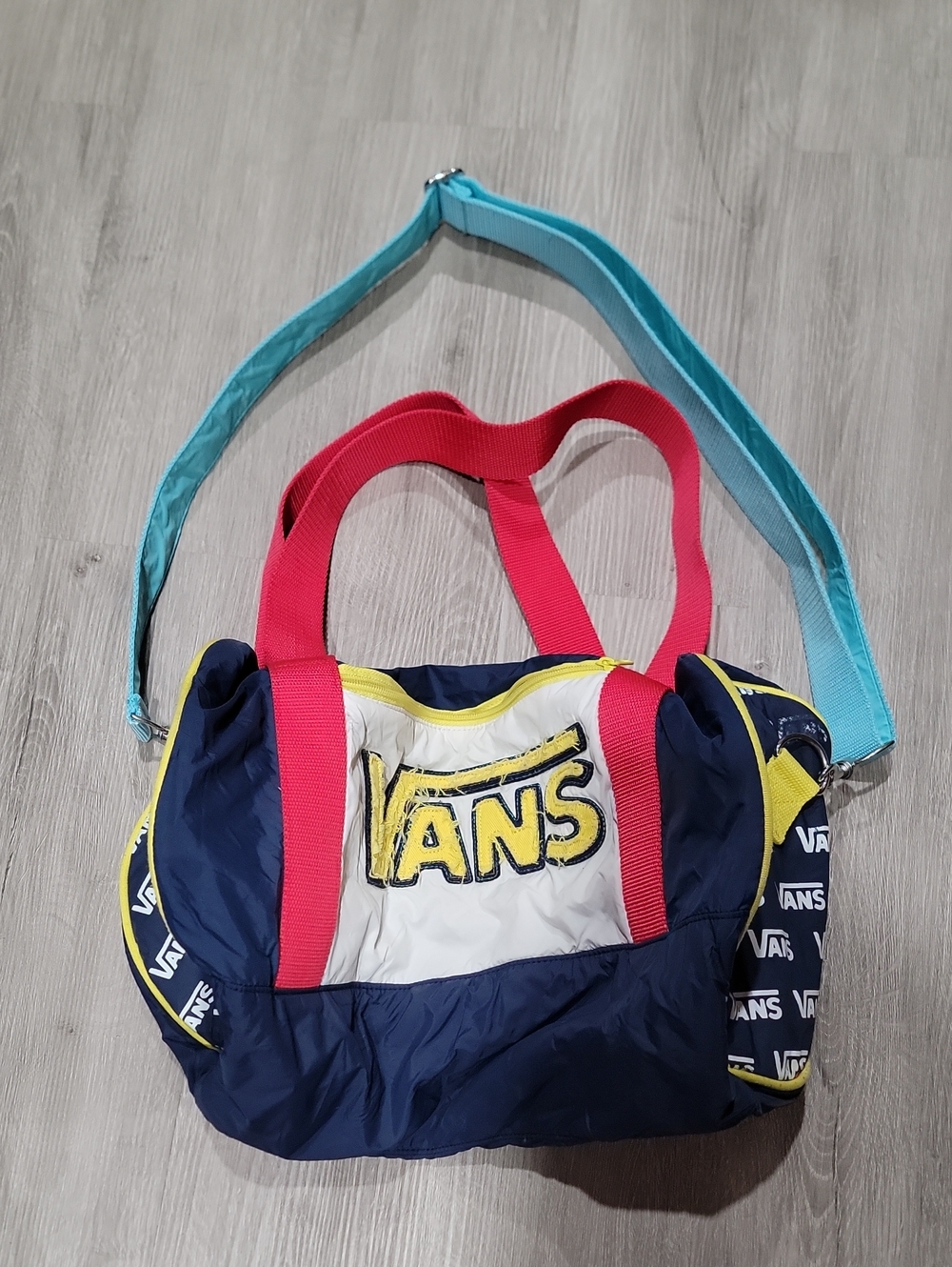 Vans Vintage Navy, White & Yellow Duffel with Red and Aqua Straps